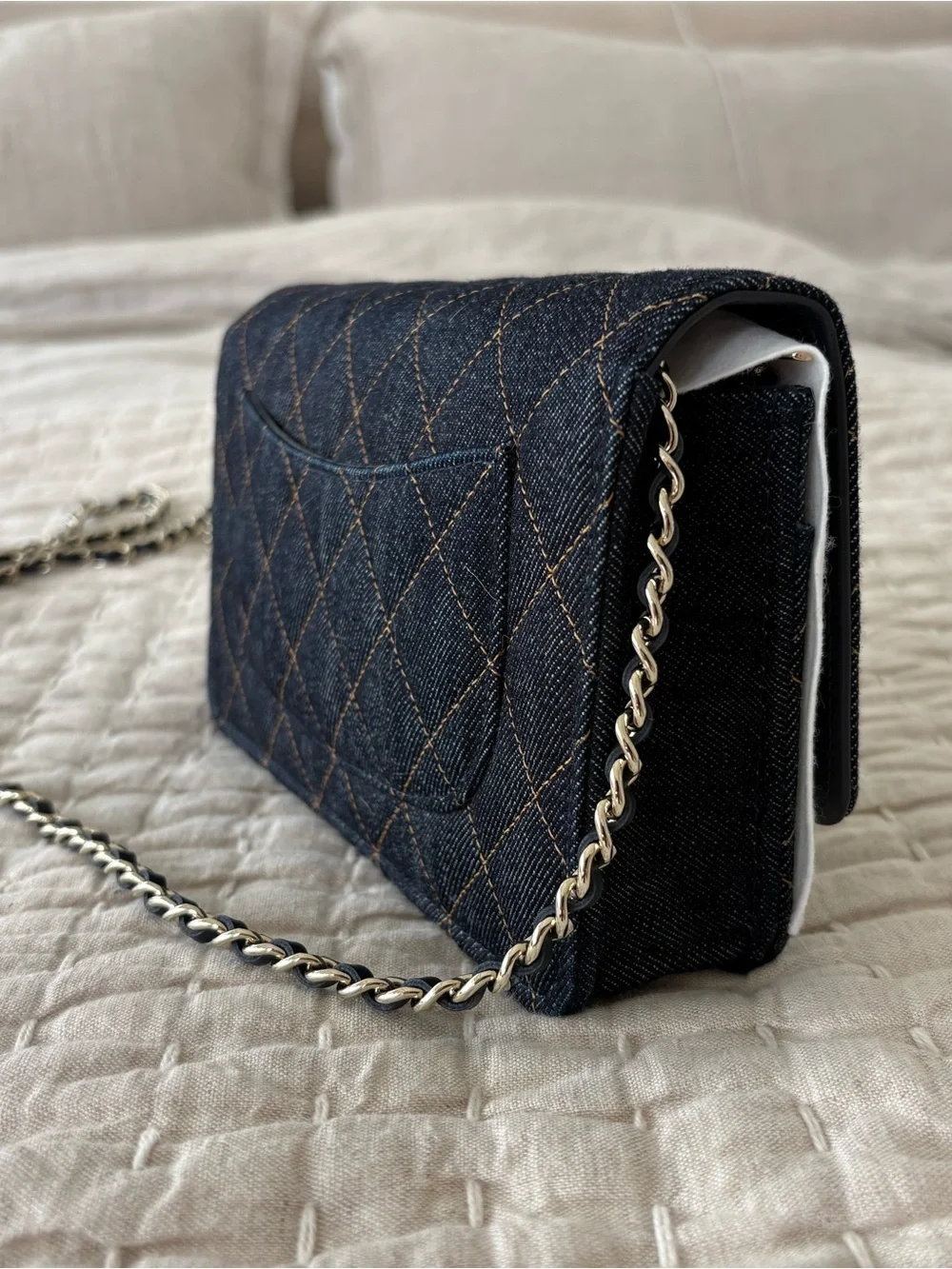 CHANEL 2026 Quilted Denim WOC in Dark Blue with Light Gols CC